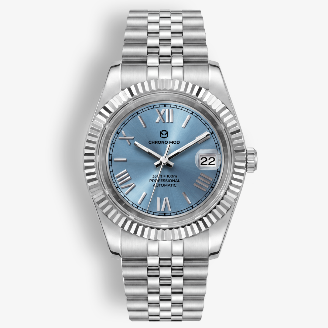 Classic Date – Light Blue cadran romain