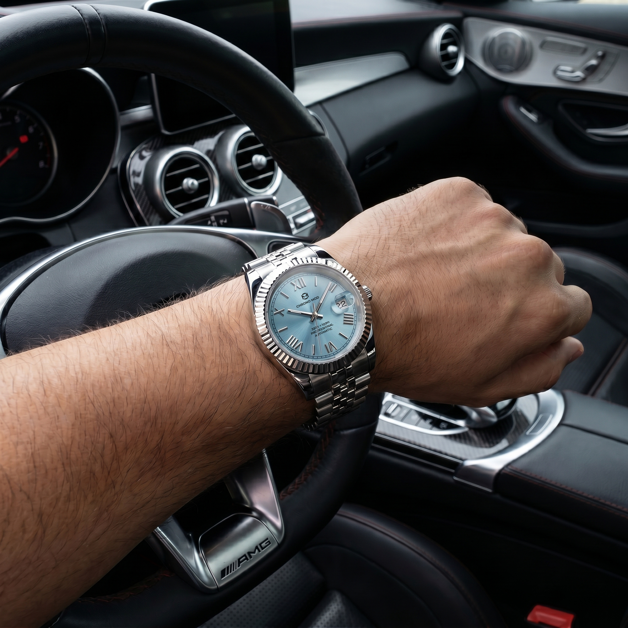 Classic Date – Light Blue cadran romain